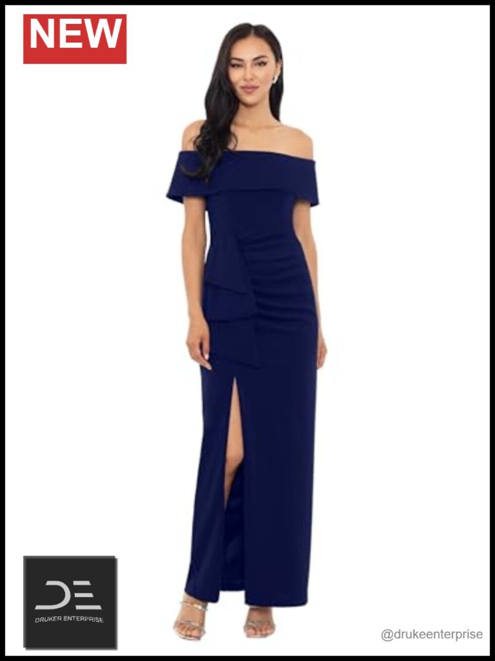 Off Shoulder Scuba Crepe Slit Formal Sheath Dress